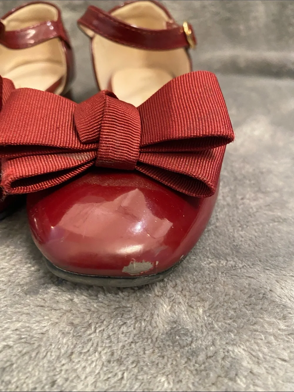 Girls Patent Mary Jane Dress Shoes with Bow - Wine